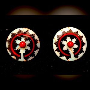 Beautiful Handmade Navajo Coral and Shell Basket Design Earrings